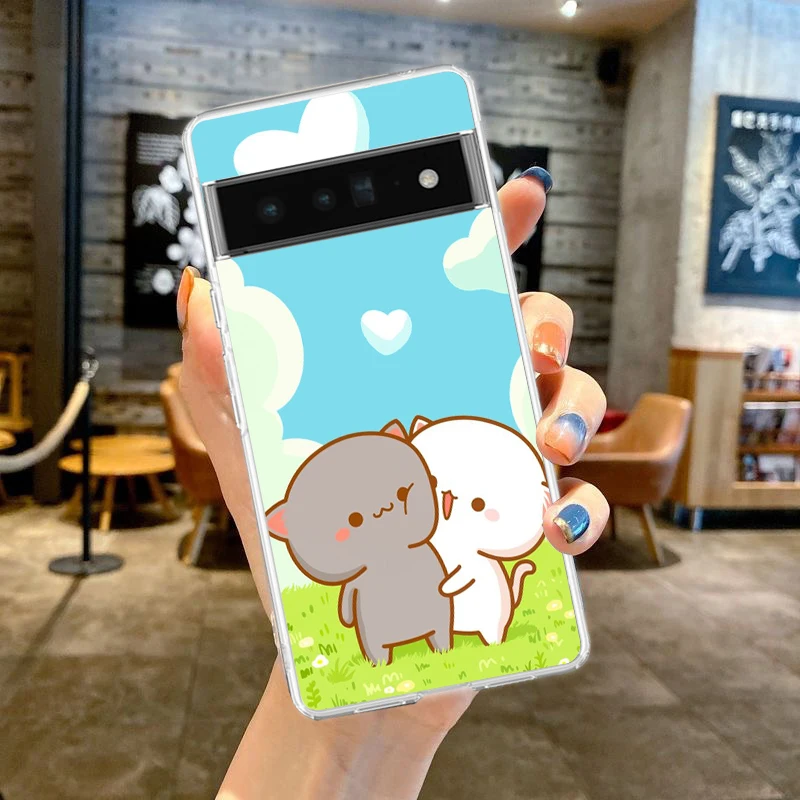 Adorable Cartoon Cat Couple Soft Silicone Phone Case - Clear TPU Cover