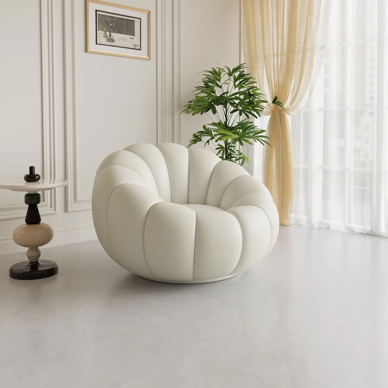 Cream Style Lazy Leisure Sofa Pumpkin Armchair Rotatable Single Seat Recline Sleep Function Ultra-Soft Living Room Furniture