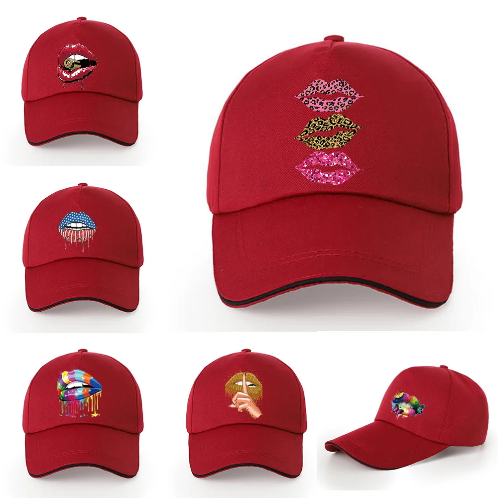 

Men Women Cotton Casual Baseball Cap Mouth Print Snapback Hat Fashion Pure Cotton Dad Hats Summer UV-proof Visor Sun Cap Unisex