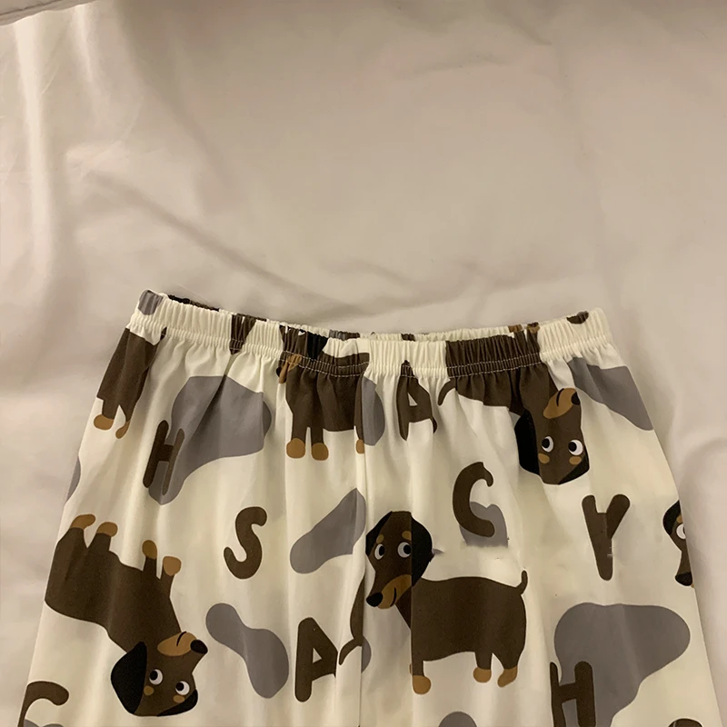 Women Pajamas Set Cotton Pajamas Set Spring Summer Cute Women's Pajamas Set Dachshund Print Two Pieces Short Sleeve Tops Full Length Pants Sleepwear 3991