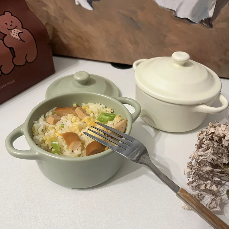 Ceramic Double Ear 220ml Covered Small Bowl - Versatile