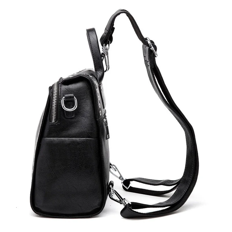 New Women Leather Backpack Rivet School Bags For Teenage Girls Fashion Female Bagpack Schoolbag Sac Feminina Mochila Backpacks 3