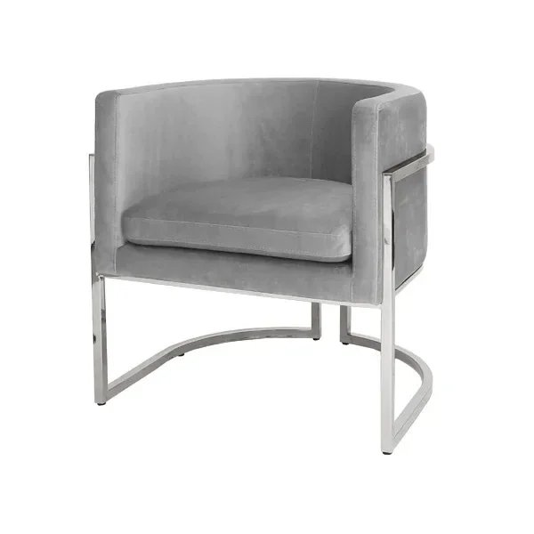 Chinese Style Simple Stainless Steel Velvet Dining Chair Luxury Hotel Restaurant Villa Armrest Dining Chair American Furniture