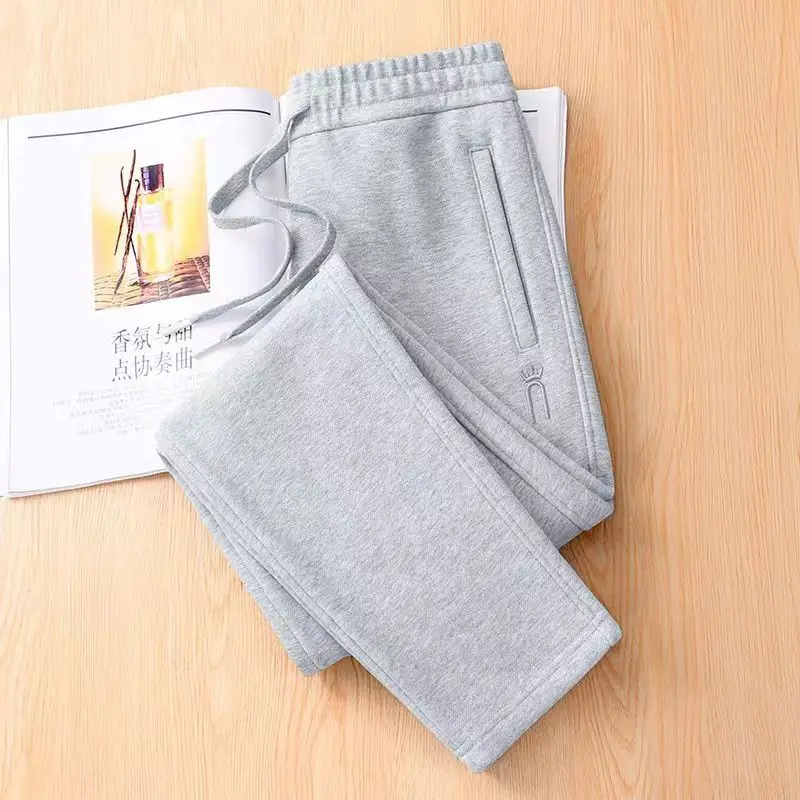 Coffee Colored Plush Sports Pants For Women In Autumn And Winter Thick Fleece High Waisted Straight Tube Narrow Version Loose la spezia women thin leather belt coffee smooth buckle belt ladies patent real leather cowhide brand narrow belts for dresses