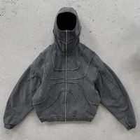 Y2K Denim Jacket American Splicing Style Gothic Vintage Trend Unisex Streetwear Punk High Street Oversized Leisure Zip Up Hoodie 1