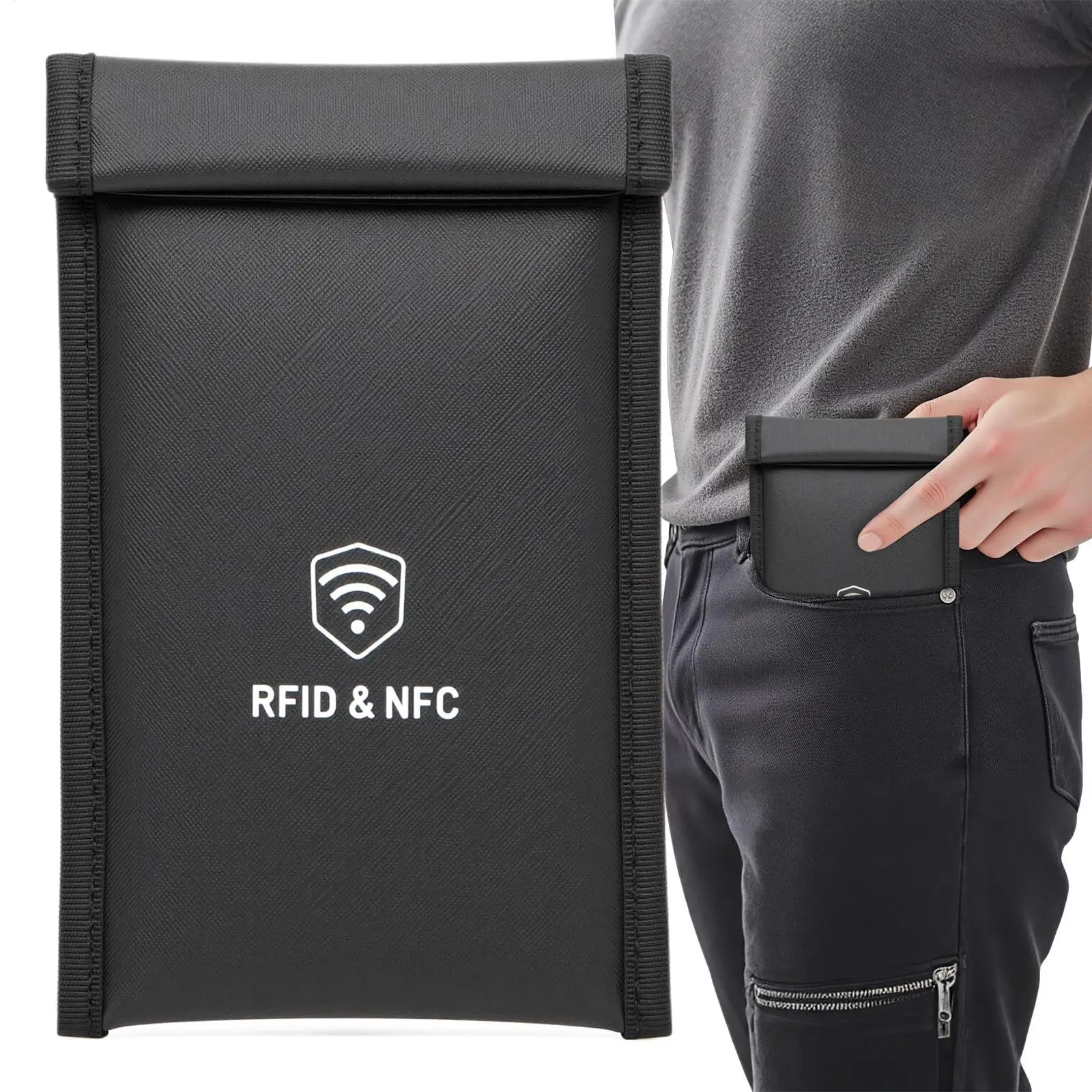 Faraday Bag for Signal Blocking and Privacy Protection with Detachable Wrist Strap
