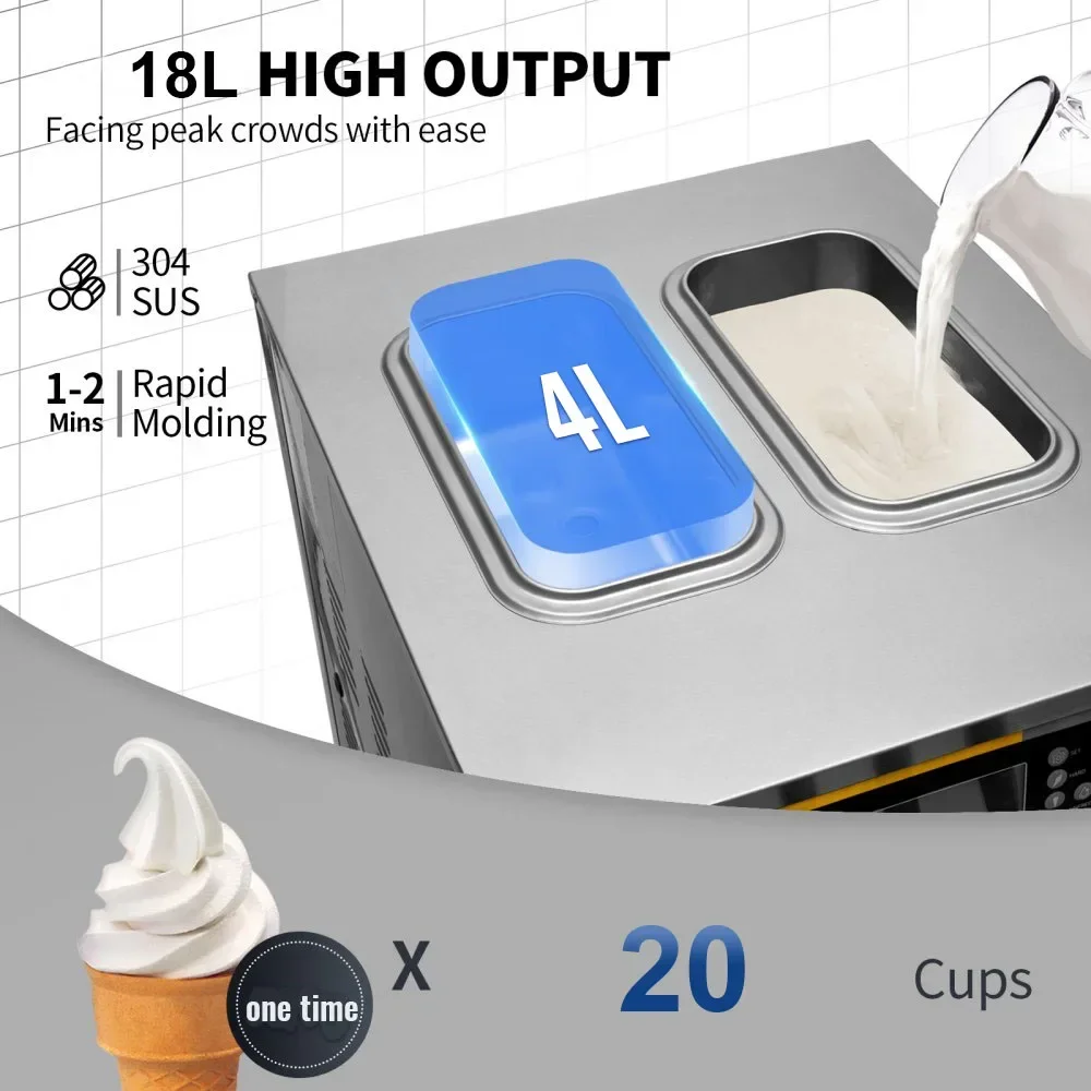 VEVOR Pre-cooling Commercial Ice Cream Maker A126 Ice Cream Machine Soft Serve Machine Portable Big Capacity Ice Cream Machine 3