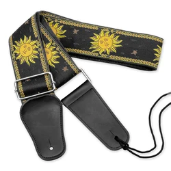Sunburst Jacquard Weave Guitar Strap with Premium Leather Ends (Black)