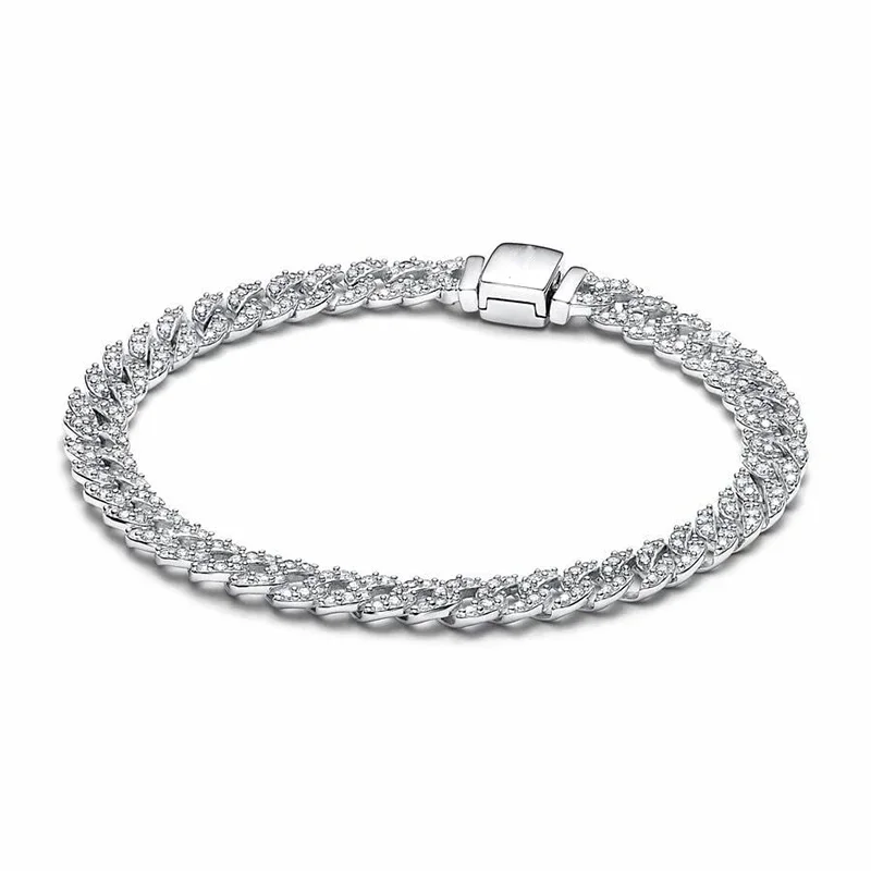 New Hot Selling Christmas Gift S925 Sterling Silver Ding Chain Sparkling Heart Tennis Women's Bracelet Luxury Fashion Jewelry