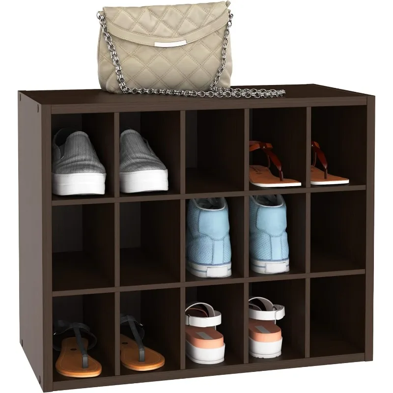 15 Cube Stackable Storage Organizer for Shoes, Bags, Crafts, Hobbies with Wood Shelves, for Closet, Entryway or Mudroom 5