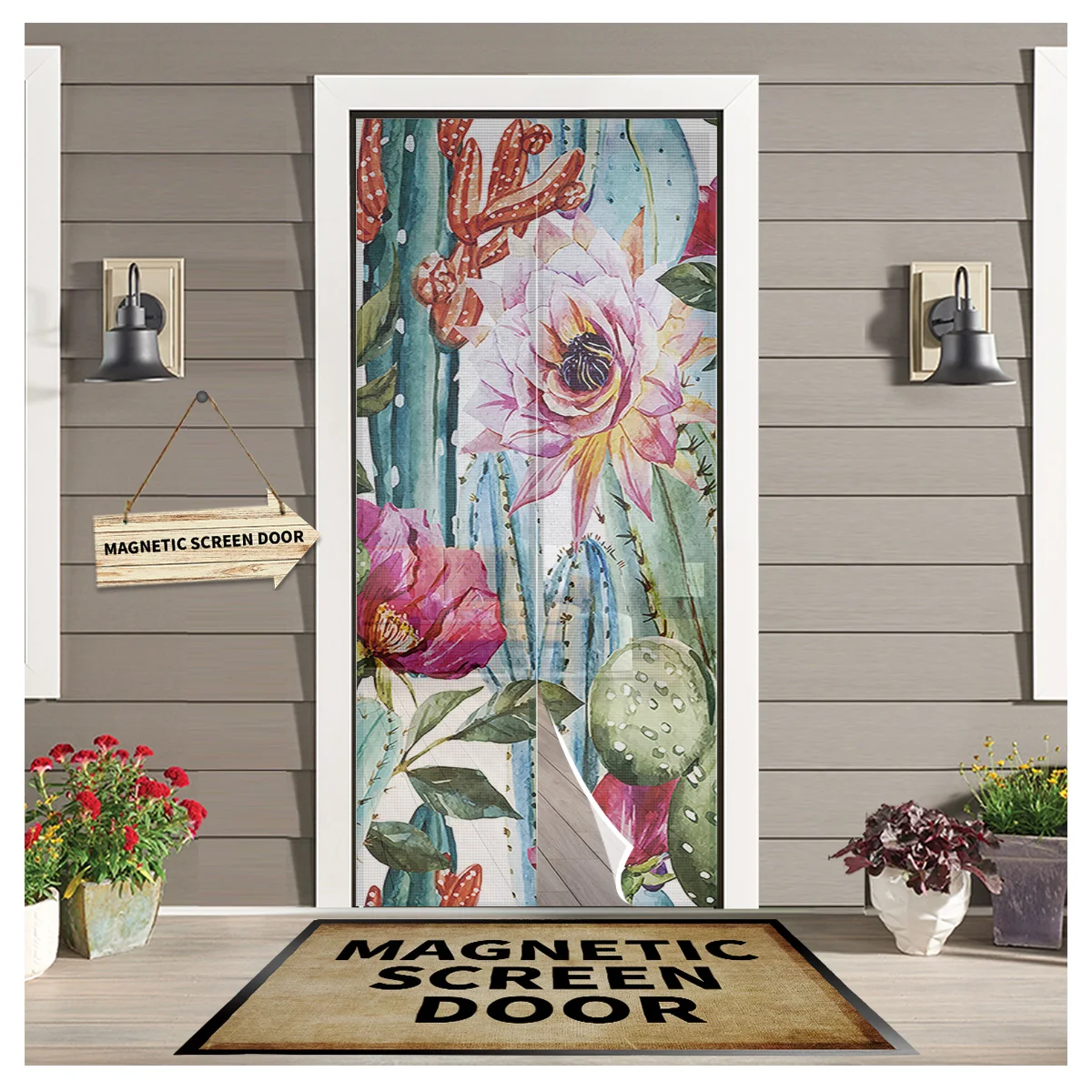 

Plant Cactus Flower Art Kitchen Door Curtain Mosquito-proof Window Screen Bedroom Magnetic Door Curtain