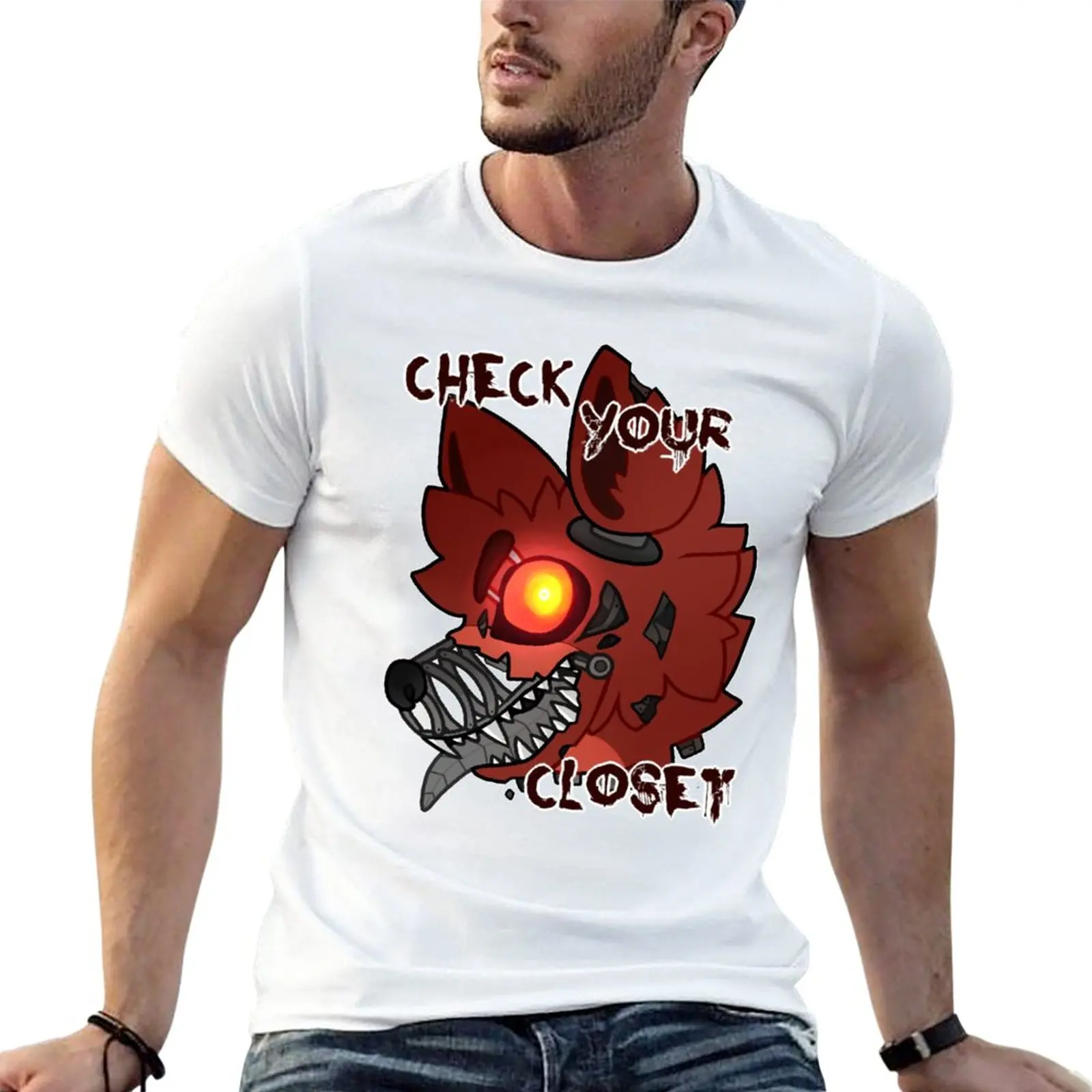 New Fnaf 4 Foxy Check Your Closet T-Shirt Magliette Vuote Magliette Grafiche Magliette Da Allenamento Per Uomo