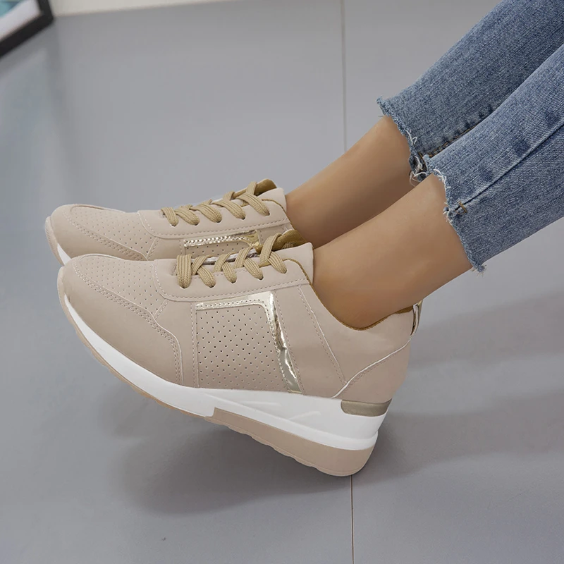 New Women Wedges Sneakers Lace-Up Breathable Sports Shoes Casual Platform Female Footwear Ladies Vulcanized Shoes Sneakers Women