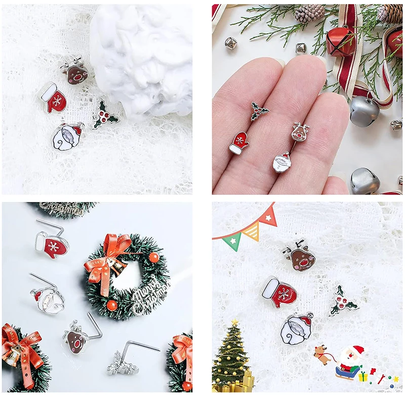 Stainless Steel Christmas Nose Ring Labret Lip Piercing Santa Claus Snowflake Hat Shoe Deer Nostril Stud Piercing Jewelry 10pcs piercing jewelry nose rings body piercing jewelry body jewelry nose studs