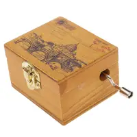 6cm Handcrafted Wooden Music Box Vintage Mechanical Musical Box Crafts Gift, Prints Castle Scenery, Castle in the Sky Tone 1