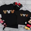 Disney Leopard Mickey Ears Shirts Funny Animal Kingdom Family Matching Outfits Cotton Look Mother and Kids Disney Trip Clothes 1