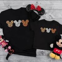 Disney Leopard Mickey Ears Shirts Funny Animal Kingdom Family Matching Outfits Cotton Look Mother and Kids Disney Trip Clothes 1