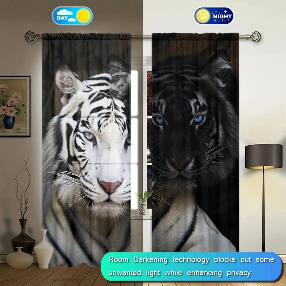 Tiger Printed Curtain for Home Decor - Rod Pocket Window Treatment for Bedroom, Kitchen, Living Room 3