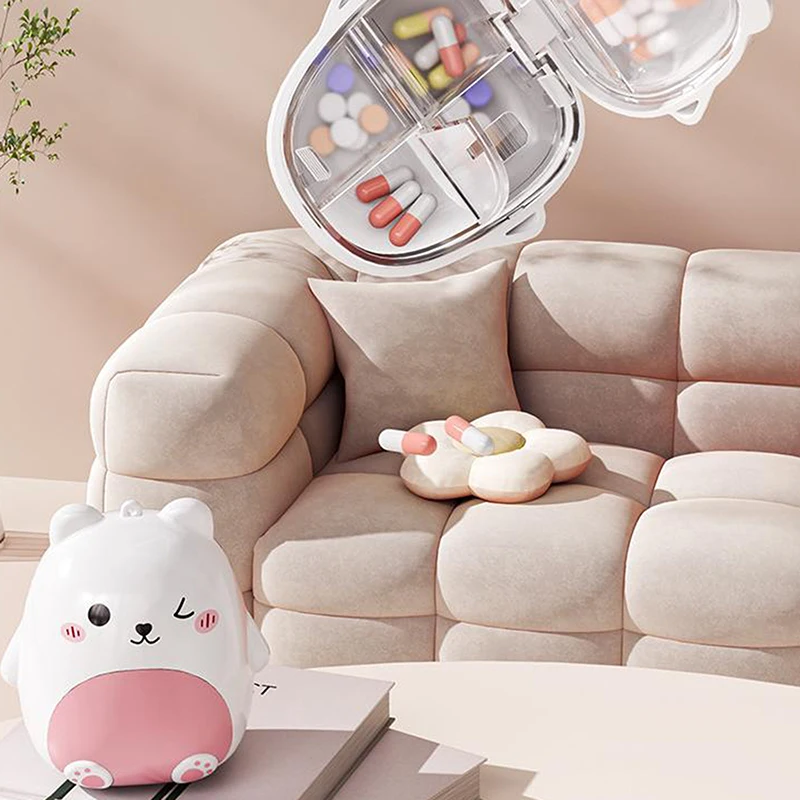 Charming Bear Portable Double-Layer Pill Box with Separate Compartments