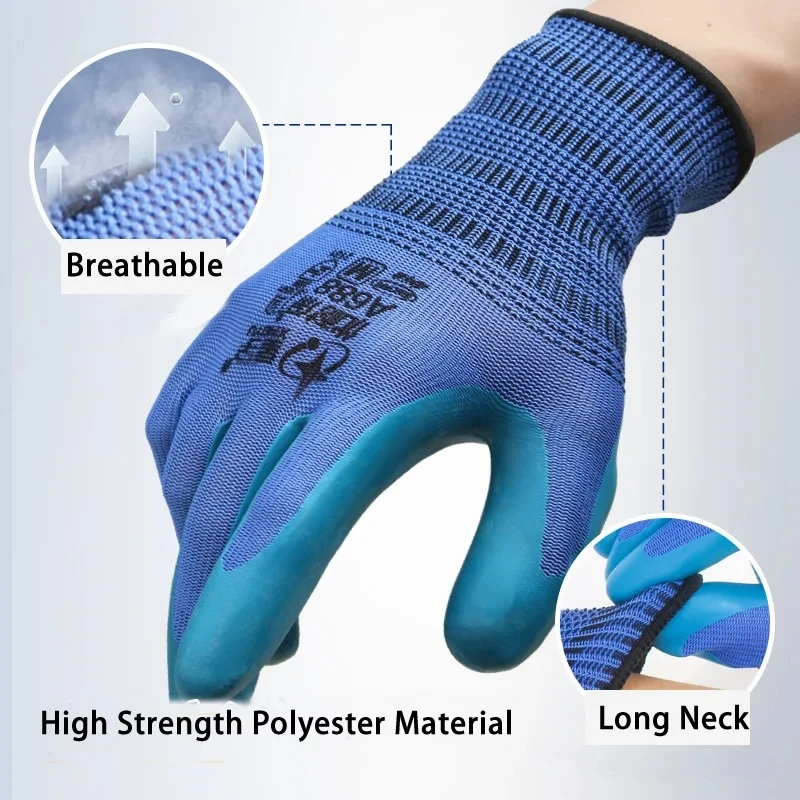 1/Pair Waterproof Super Grip Working Gloves Rubber Coated For Garden Repairing Builder Anti-Slip Wear-Resistant Garden Gloves