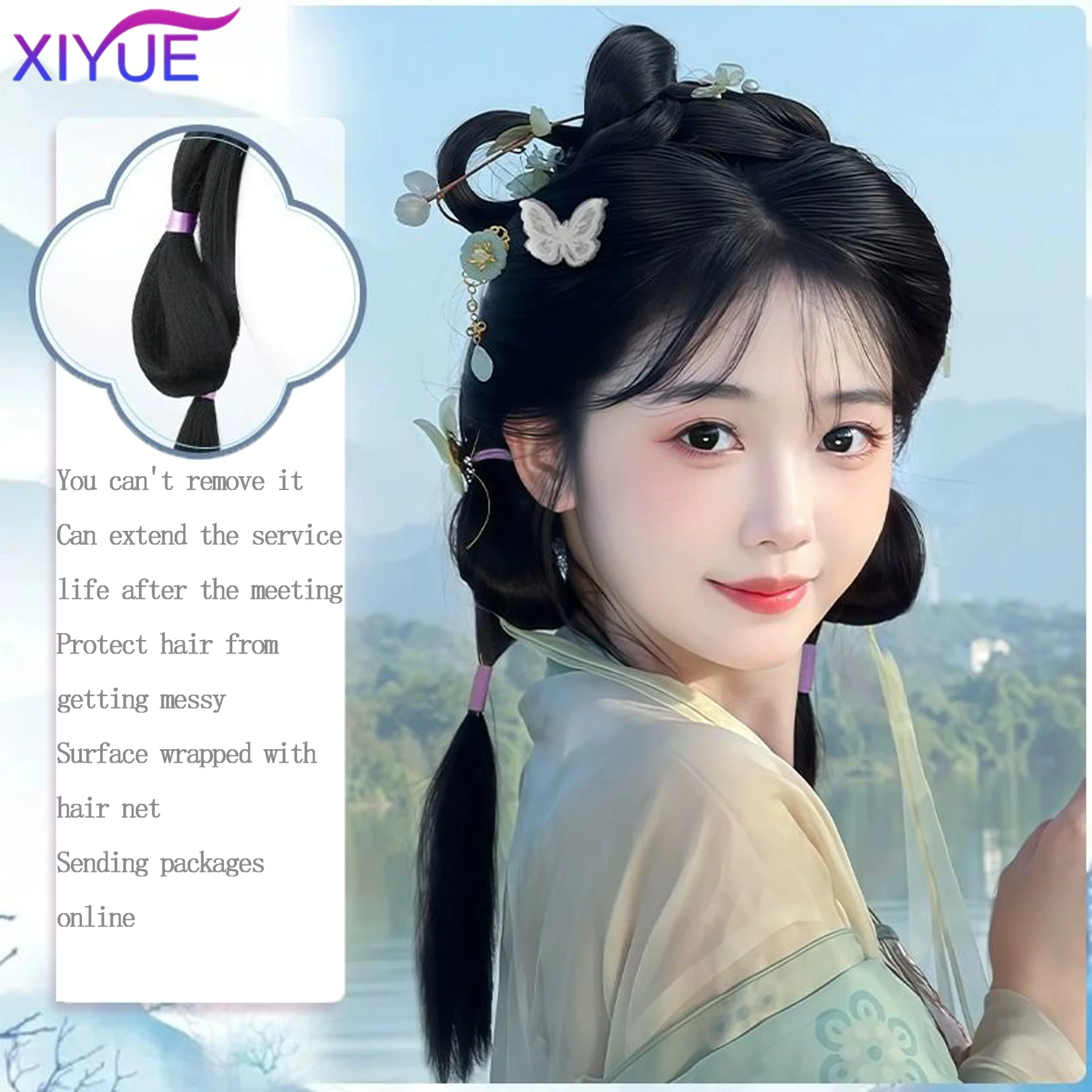 Synthetic Ancient Costume Hanfu Wig All-in-one Lazy Hairband Ancient Tang Style Versatile Bun Ancient Style Cushion Hair Bag