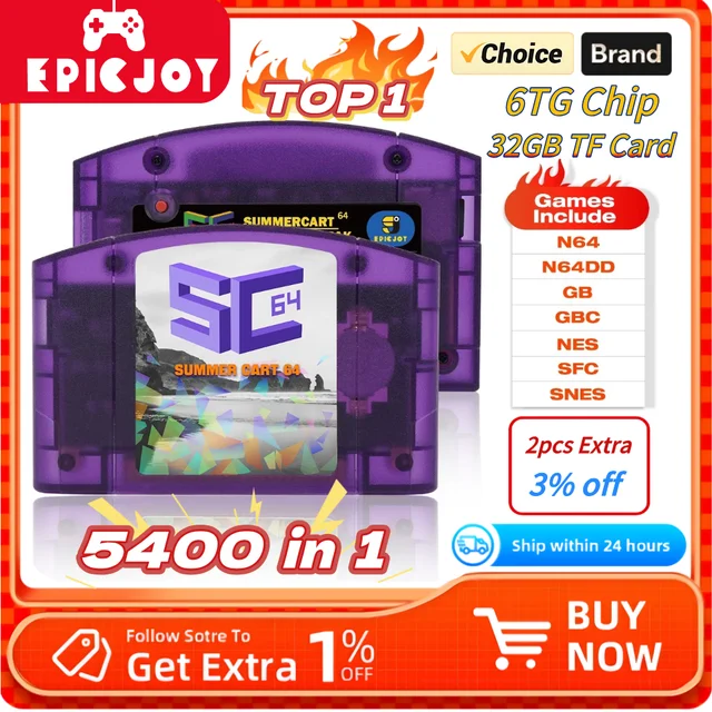 EPICJOY SummerCart 64 SC64 Open Source Game Card N64 with Built-in Emulator For N64 Console Gift 32GB TF Card 5400 Games