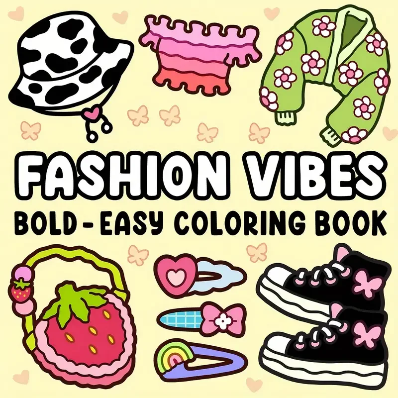 Fashion Vibes Bold & Easy Coloring Book for Adults and Teens - 22 Pages, Mixed Color Paper, Stress Relief, Emotional Release
