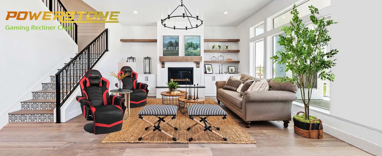 Gaming Recliner Massage Gaming Chair with Footrest Ergonomic PU Leather Single Sofa with Cup Holder Headrest and Side Pouch