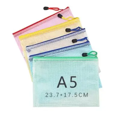 Versatile Mesh Zipper Pouch Set - 7-Piece Stationery and Document Organizer Collection