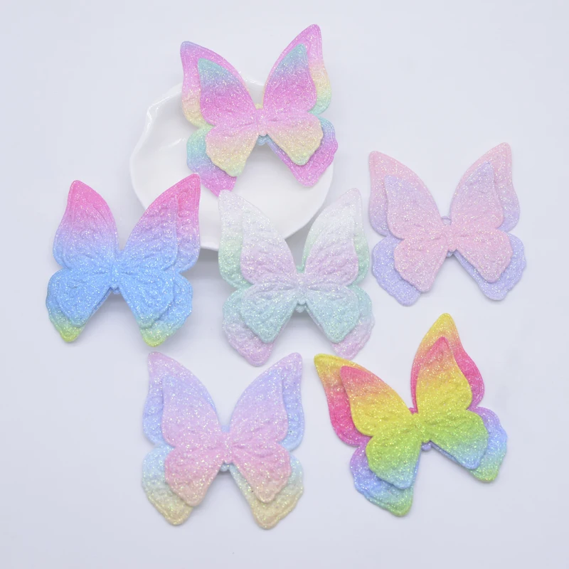 12pcs 58*65mm Glitzer Leder Doppels ch metter ling Applikationen für DIY Kopf bedeckung Haars pangen Bogen Dekor Kleidung Hut Schuhe Nähen Patches
