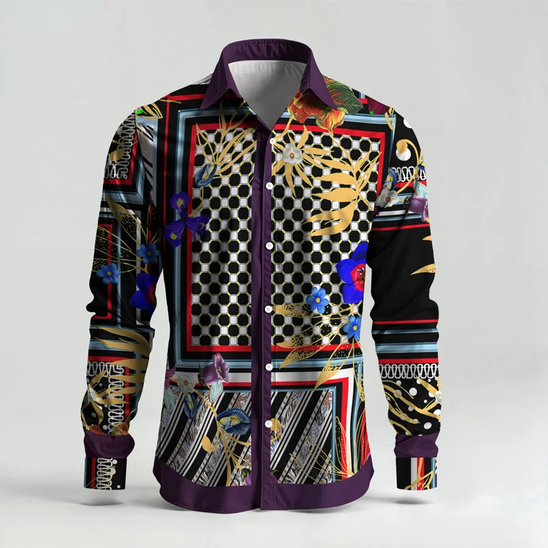 2025 Spring Summer Men Shirt Set Brand Print Fashion Printing Two Piece Set Mens Light Luxury Lightweight Party Long Sleeves_voghion.com