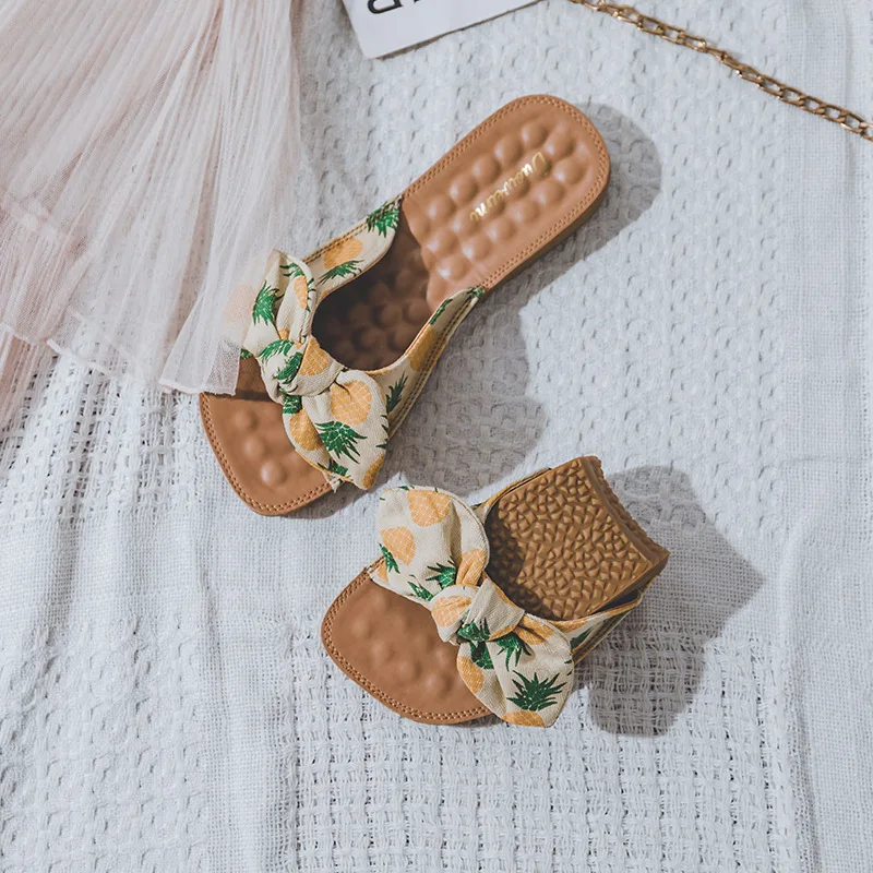 Women's Slippers For Summer Wear, 2023 New Soft Sole Bow Tie, One Line Flip Flop, Flat Sole Sandal, Large Size Shoes 35-43