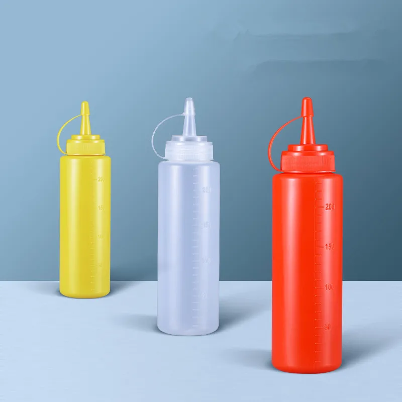 Food Grade Squeeze Bottle Plastic Squirt Bottle with Twist On Cap and Discrete Measurements for Ketchup/BBQ/Sauces