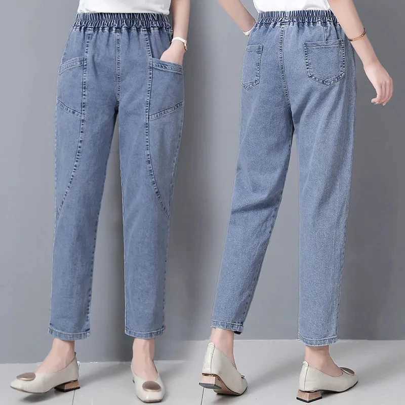 

Fashion Mom Jeans Women's Spring Autumn Harem Pants 2023 New High Waist Thin Denim Pants Middle-aged Casual Nine-point Pants