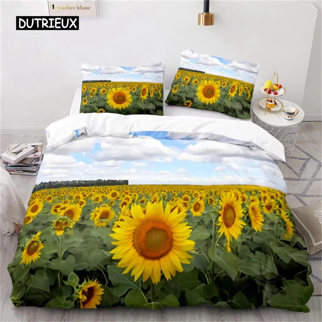 

Nature Theme Sunflower Duvet Cover Microfiber Tropical Floral Comforter Cover Yellow Blossom Bedding for Kids Adults Bedroom