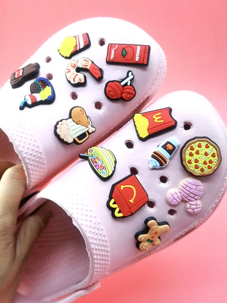 Kawaii Food Fries PVC Pins Croc Charms Designer Clog Shoe Accessories  Original Buckle Decorations Fit Wristbands Kids Party Gift