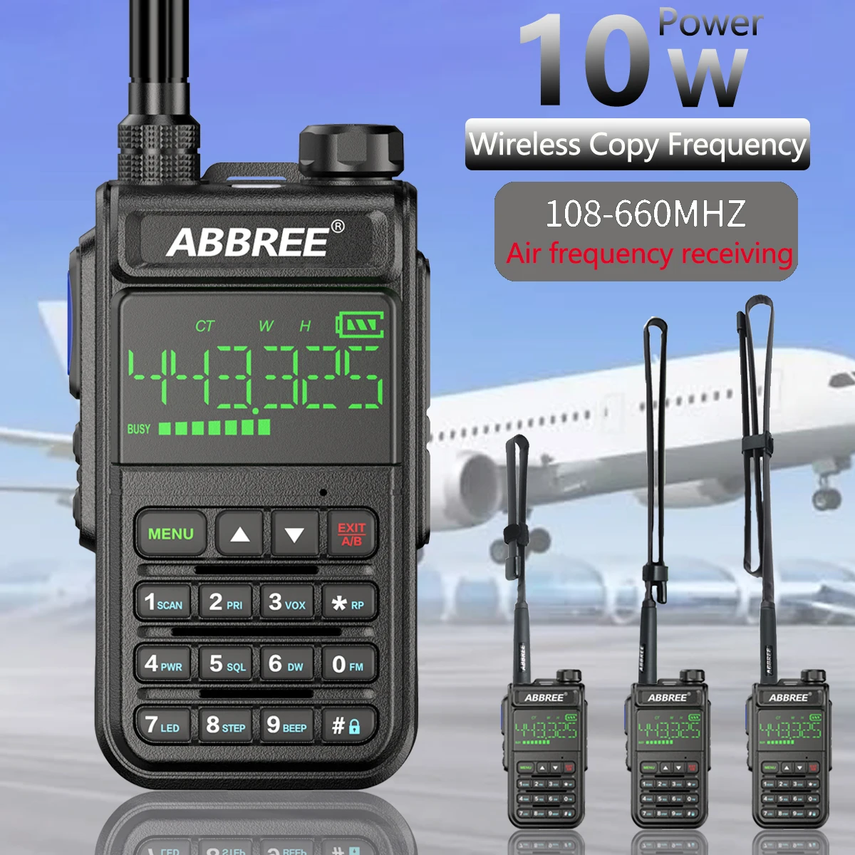 ABBREE AR 518 walkie talkie Radio bidirectionnel, bande complète sans fil, copie de fréquence