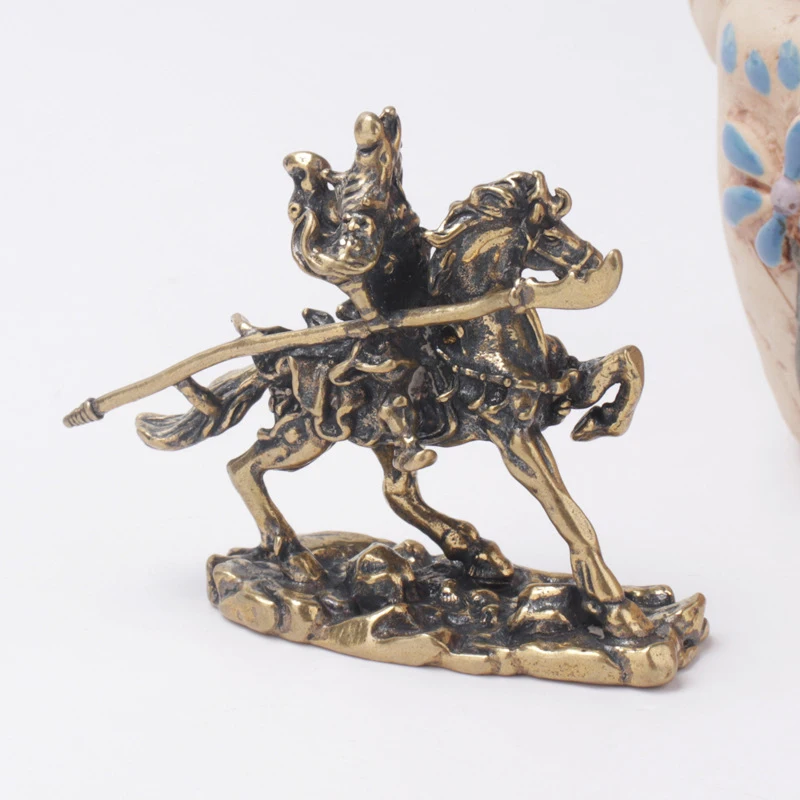 Home Decoration Crafts Brass Chinese God Of Wealth Riding Horse Guan Gong Statue Accessories Copper Office Desk Decor