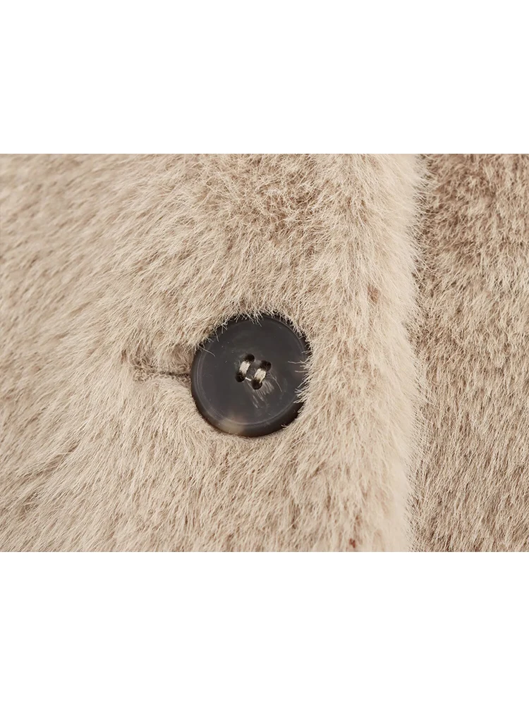 Women Chic Faux Fur Short Jacket Coat Autumn New Long Sleeve Simple Commuting Style O Neck  Fashion Female Button Up Warm Coats
