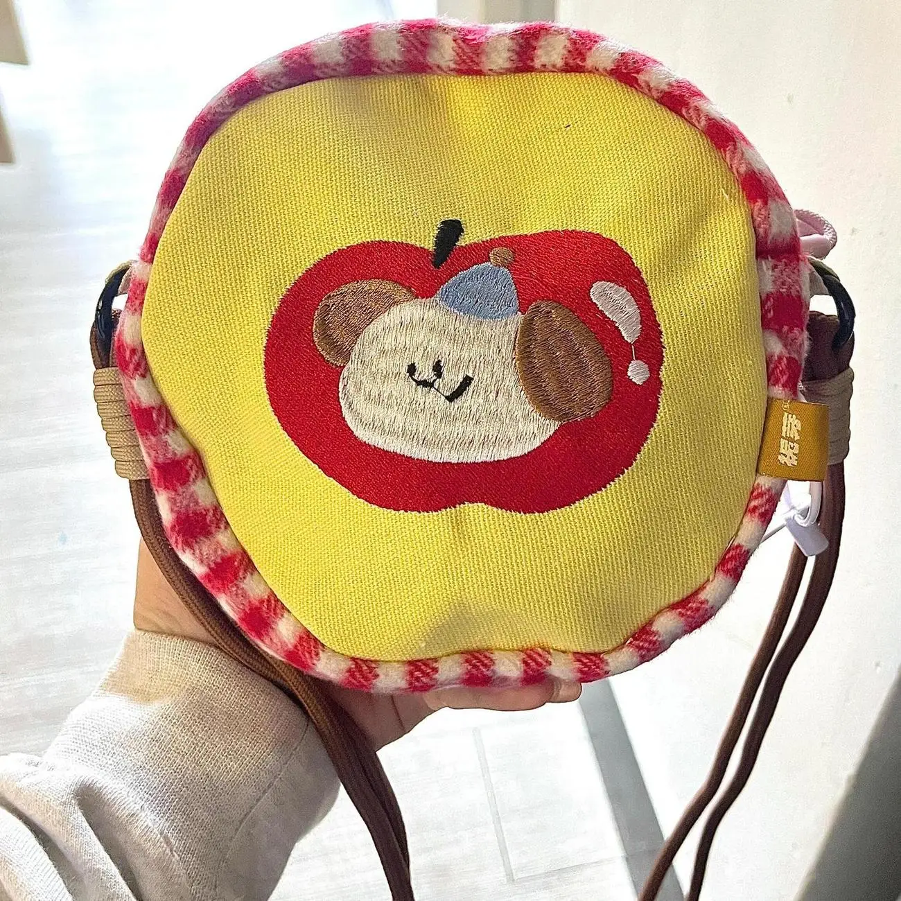 JIAERDI Apple Embroidery Round Messenger Bag Wallet Women Sweet Cute Cartoon Camera Mini Bag Ladies Vintage Yellow Handbag 2025