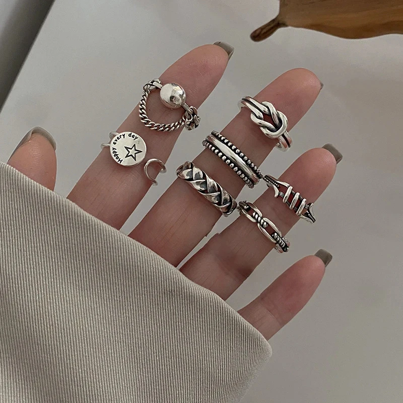 Foxanry Silver Color Rings Fashion Couples Hip Hop Vintage Simple Geometric Design Thai Silver Party Jewelry All'Ingrosso