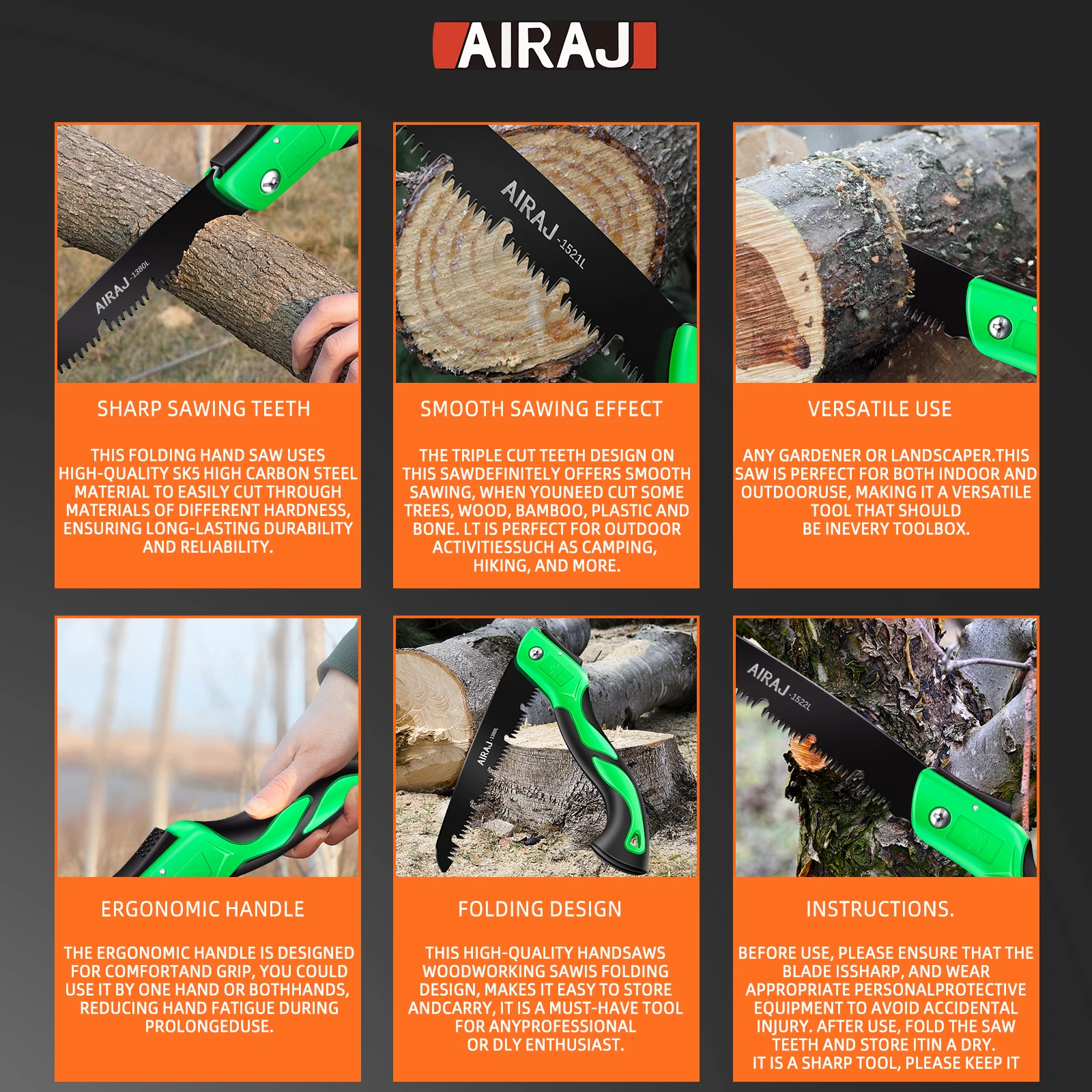 AIRAJ Multifunctional Folding Saw Steel Sharp And Wear-Resistant Portable Household Hand Saw Woodworking Saw 5