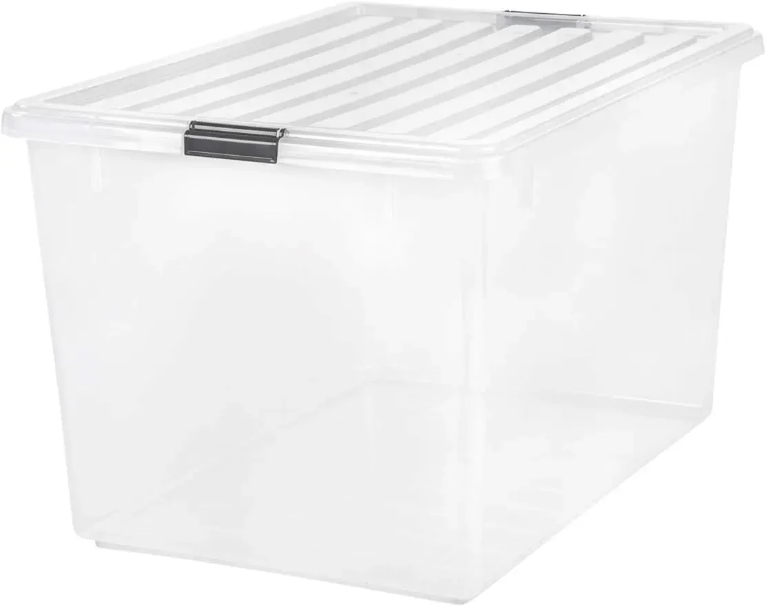 

USA 132 Quart/36 Gal. Stackable Plastic Storage Bins with Lids and Latching Buckles, 1 Pack - Clear, Containers with Lids,