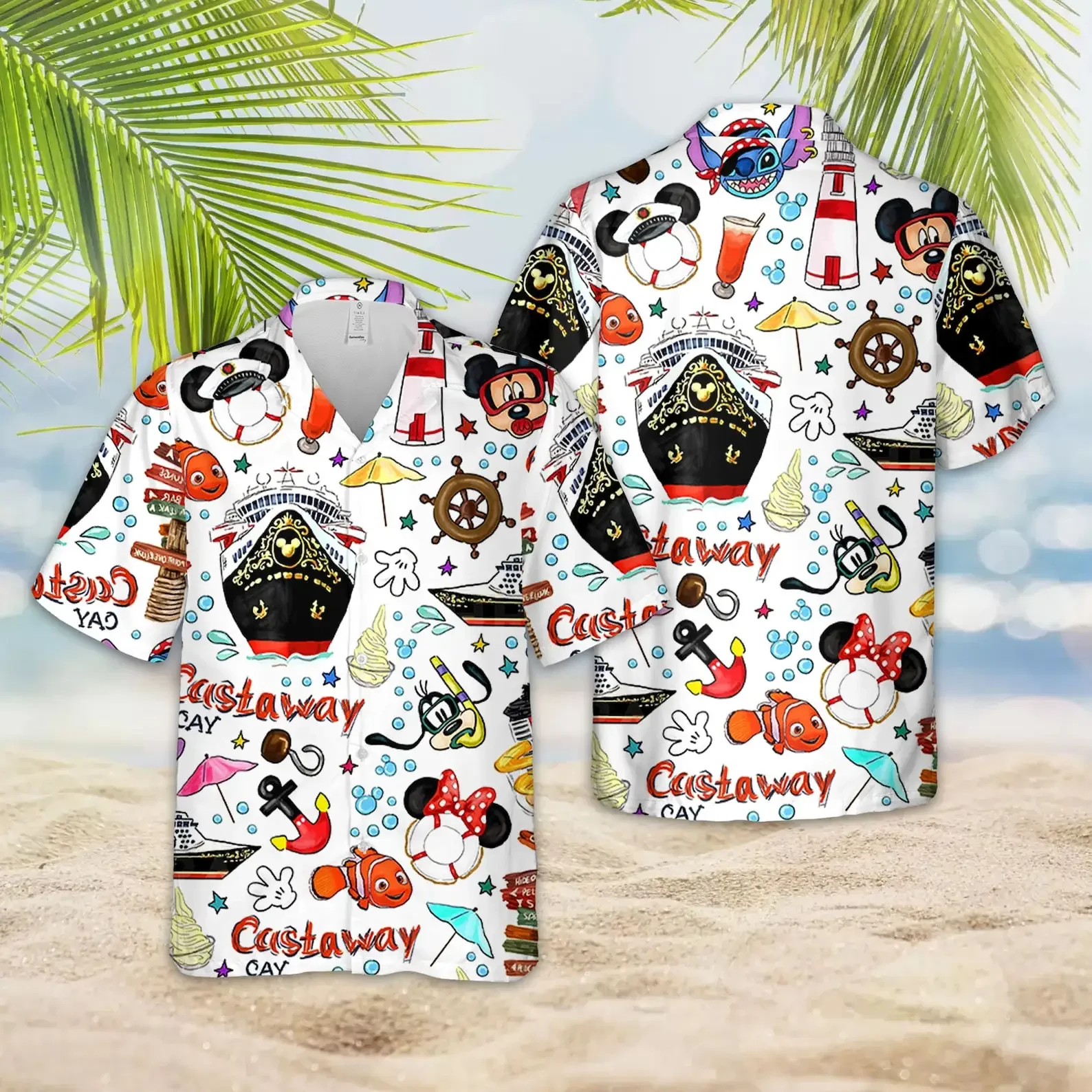 Miniso Disney Cruise Hawaiian Print Shirt Mens Women's Fashion Button Short Sleeve Shirt Disney Cruise Mickey Hawaiian Shirt Men 5