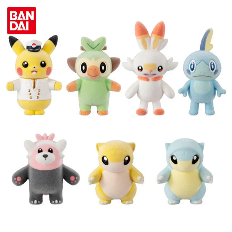Bandai Genuine Box Egg Pokemon Plush Surface Doll Pikachu Grookey Scorbunny Action Figure Model Toy