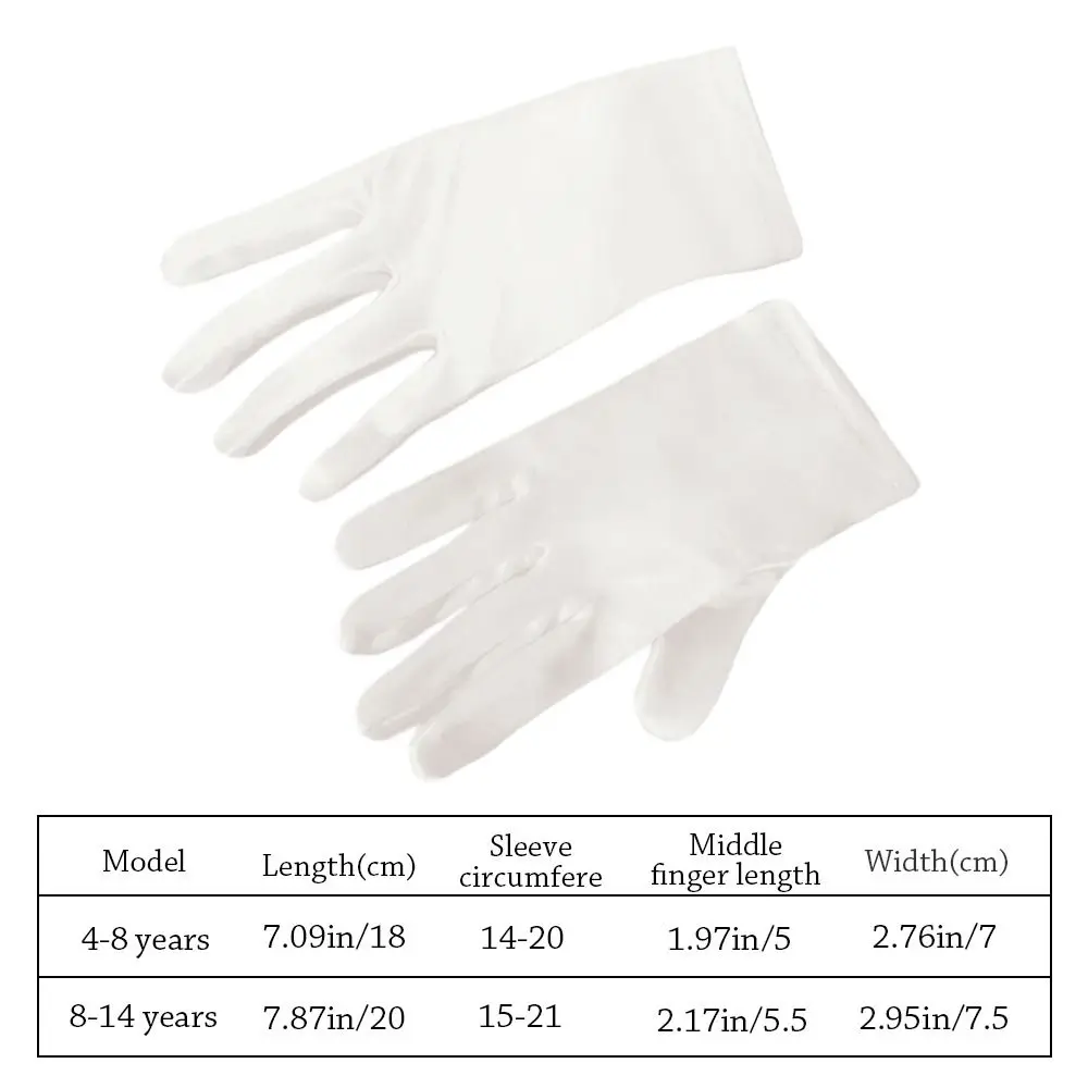 Elegant White Children's Wedding Gloves Short Glossy Satin Lace Gloves Elastic Etiquette Dress Gloves Festival