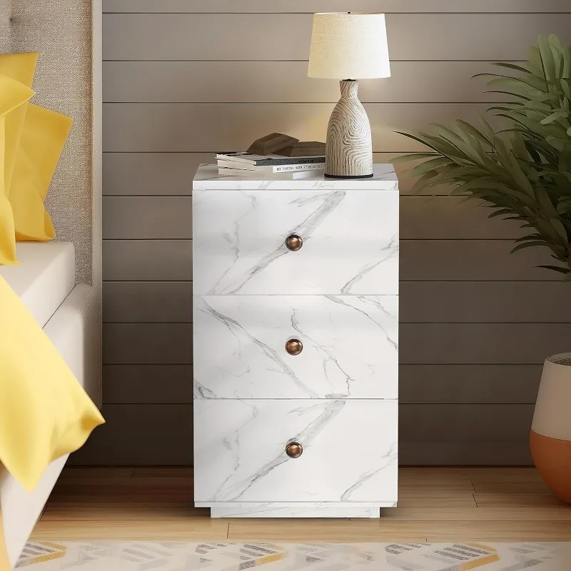 

Night Table Round Metal knob, 3 Drawers Bedside Table Dresser