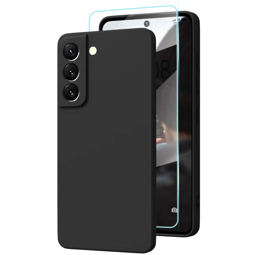 Premium Silicone Shockproof Phone Case with Tempered Glass