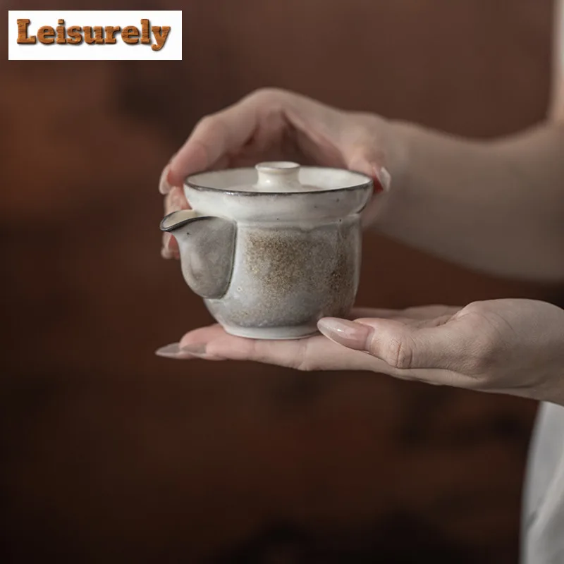 130ml Ink Rhythm Hand Grab Teapot Antique Tea Infuser Pot Tea Soaking Kettle With Strainer Tea Ceremony Accessories Ornaments