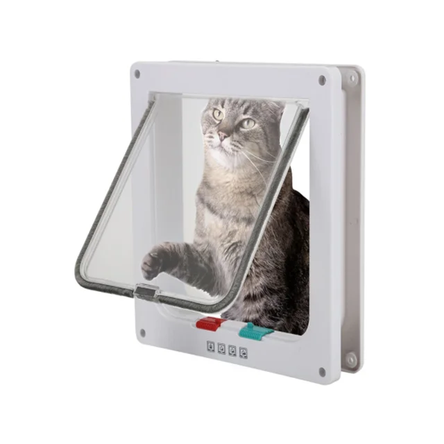 S/M/L 2 Colors Cat Flap Door With 4 Way Lock Security Flap Door For Dog Cat Kitten Small Pet Gate Door Kit Pet Safety Gate 2